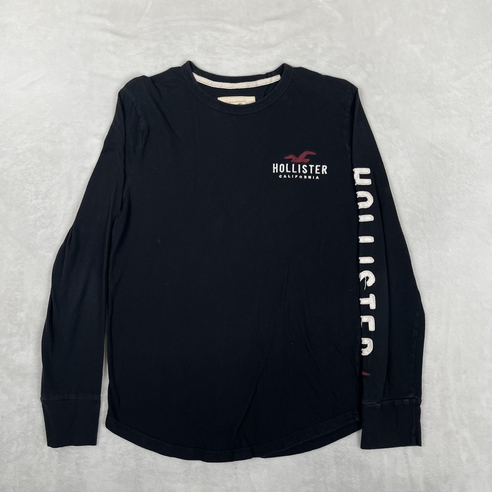Hollister Long Sleeve T-Shirt Mens Small Black California Logo Graphic Tee Y2K